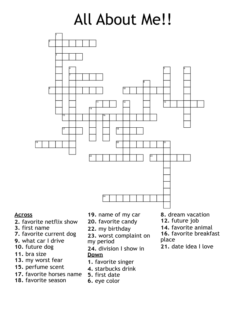 All About Me!! Crossword WordMint