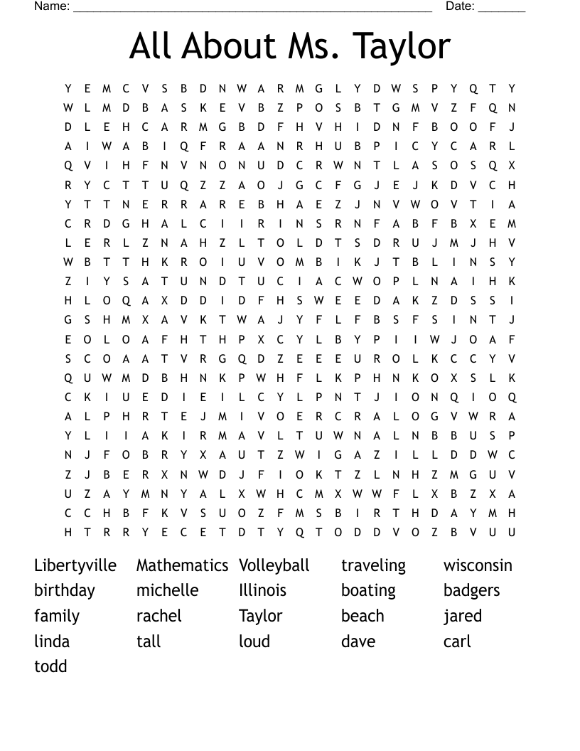 All About Ms. Taylor Word Search WordMint