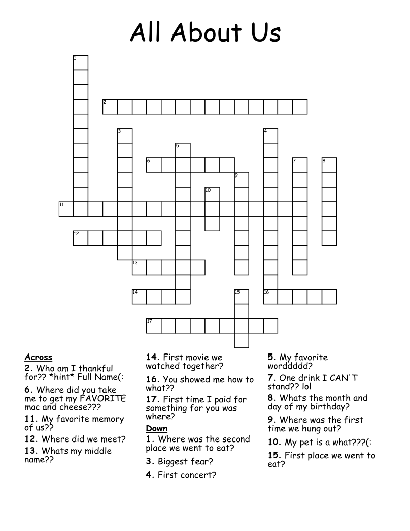 All About Us Crossword WordMint