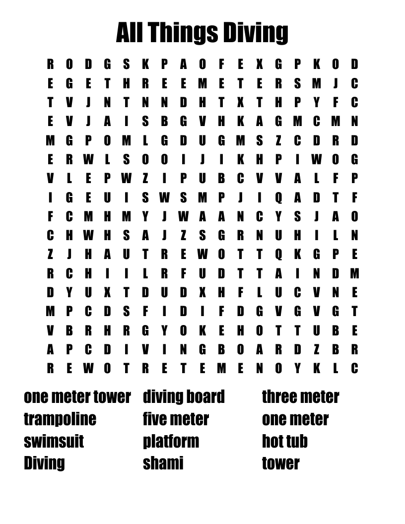 All Things Diving Word Search WordMint