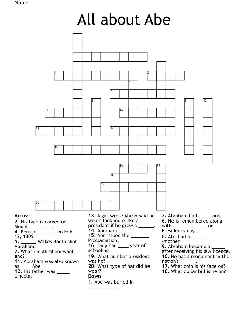 All about Abe Crossword WordMint