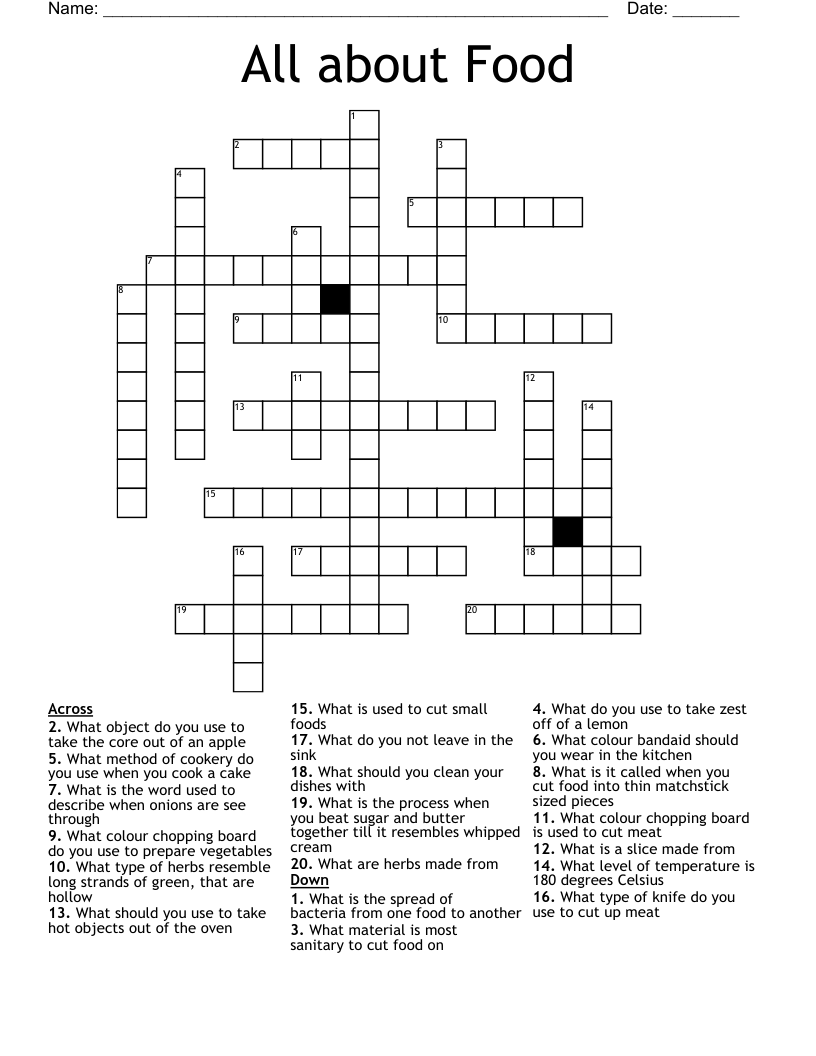All about Food Crossword WordMint