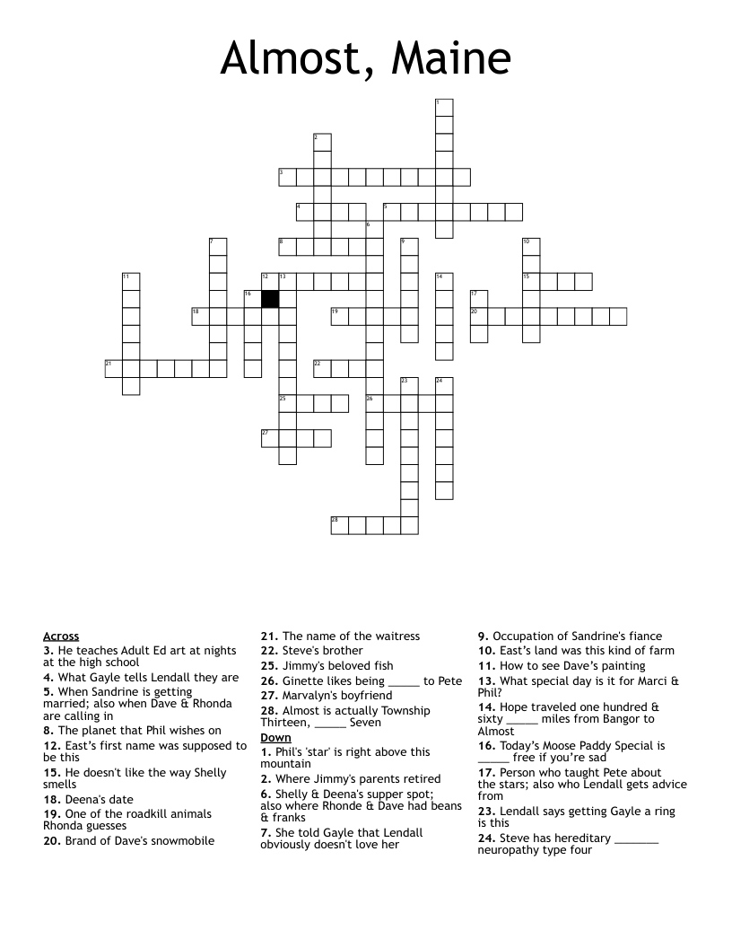 Almost, Maine Crossword WordMint