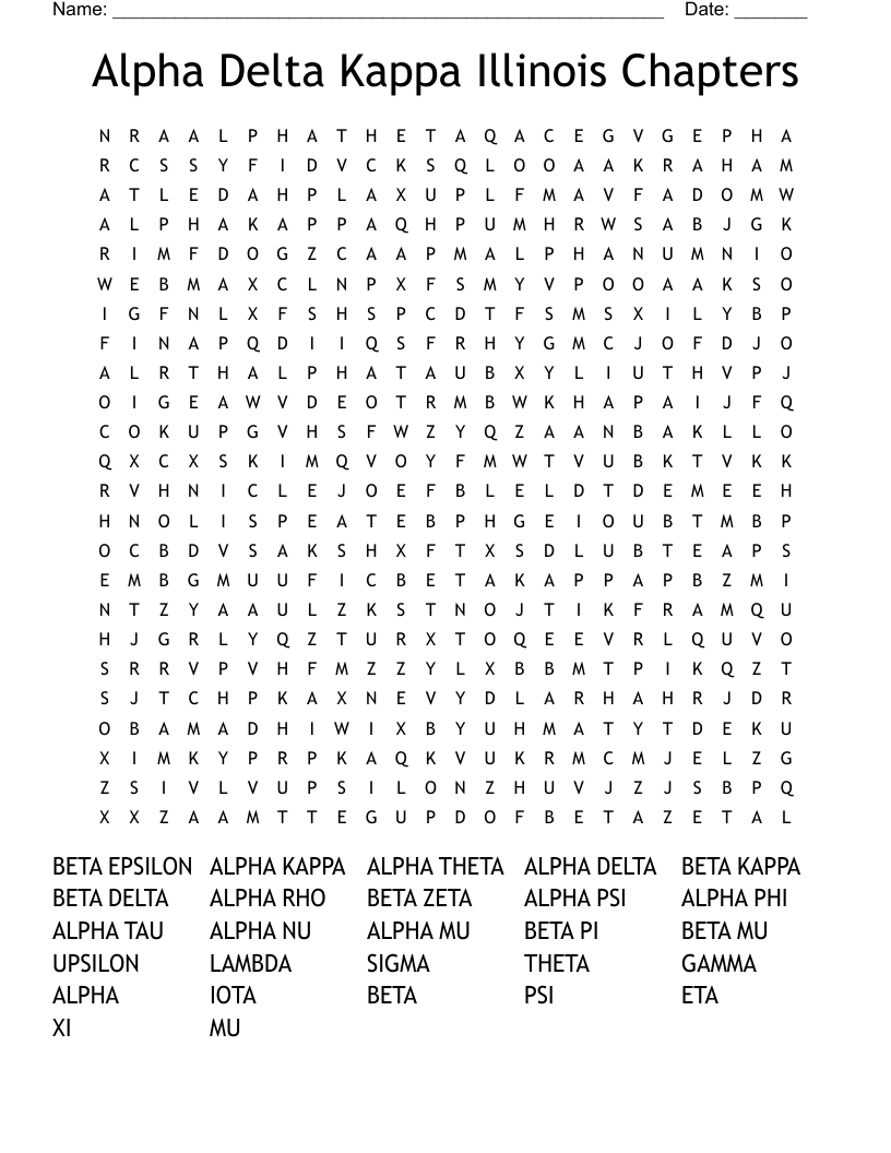 Alpha Delta Kappa Illinois Chapters Word Search WordMint