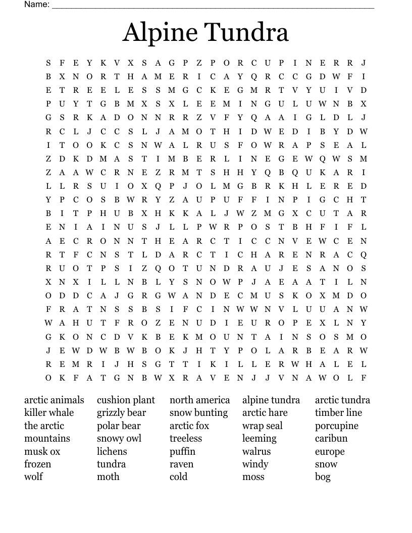 Alpine Tundra Word Search WordMint