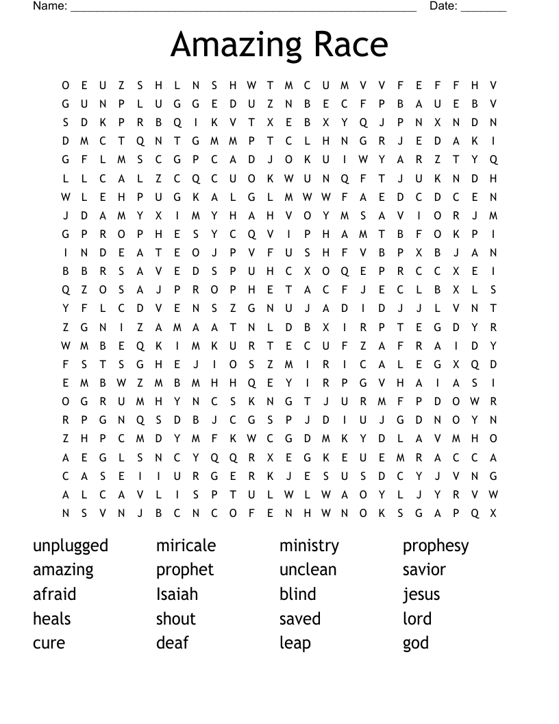 Amazing Race Word Search WordMint