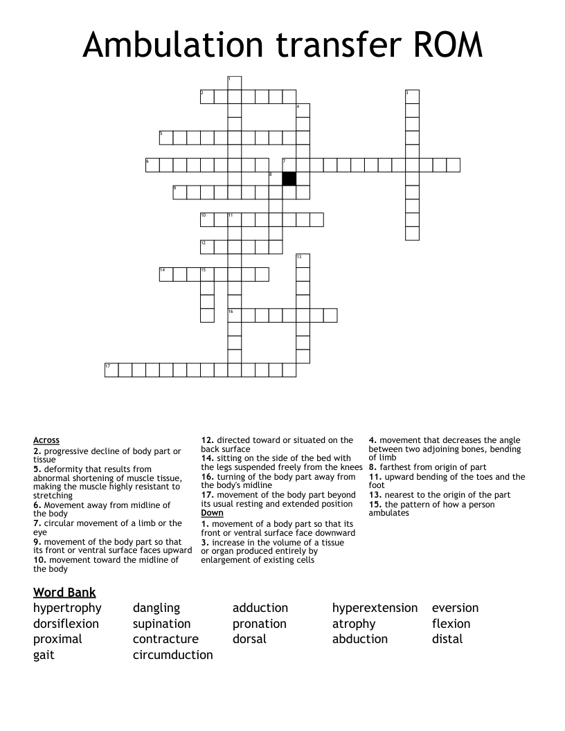 Ambulation transfer ROM Crossword WordMint