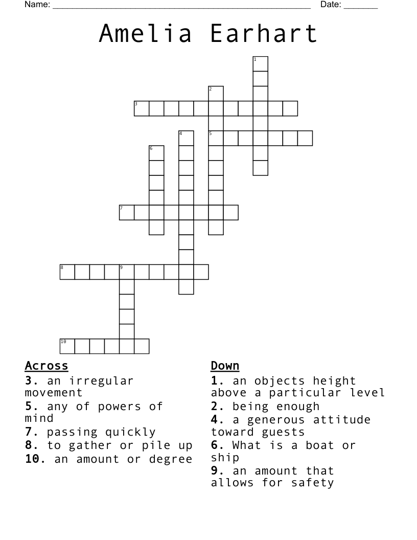 Amelia Earhart Crossword WordMint