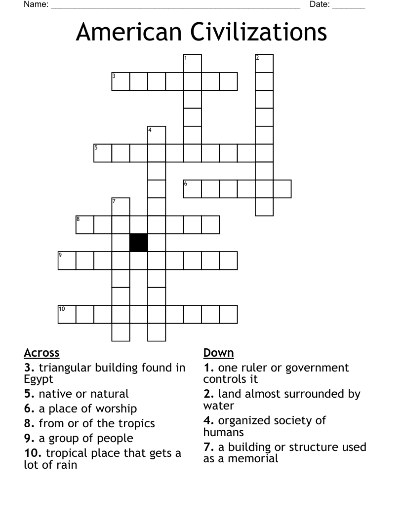 American Civilizations Crossword WordMint