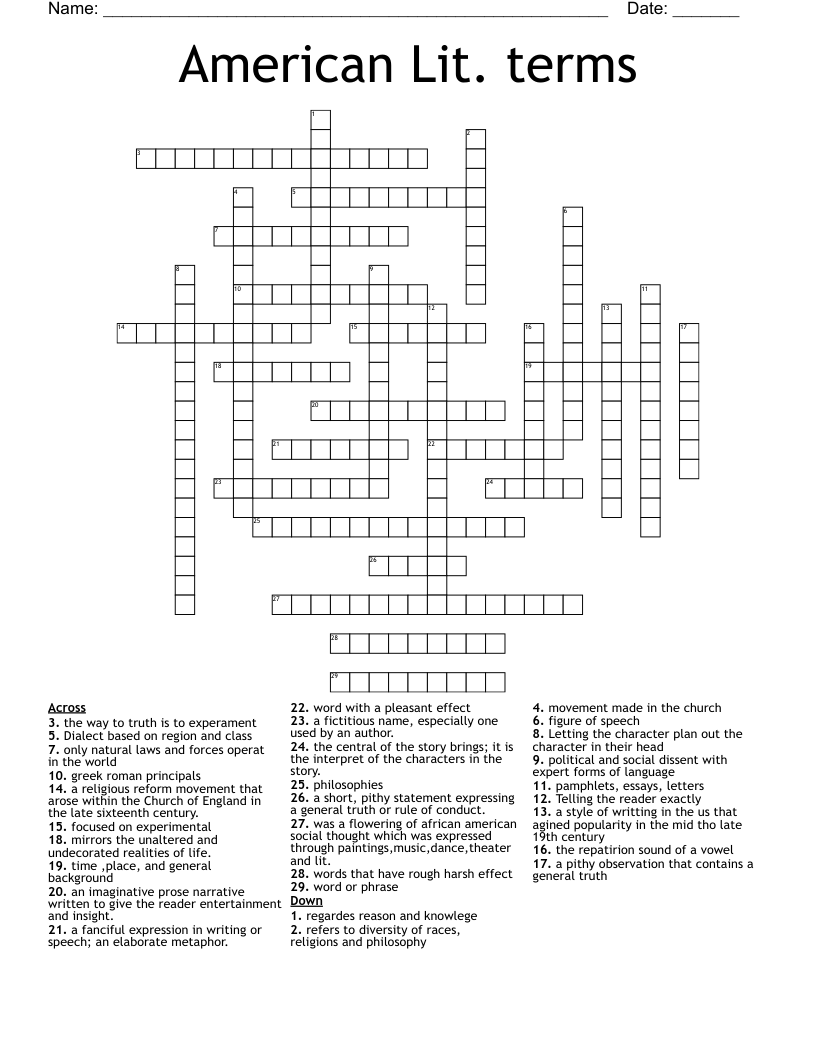 American Lit. terms Crossword WordMint