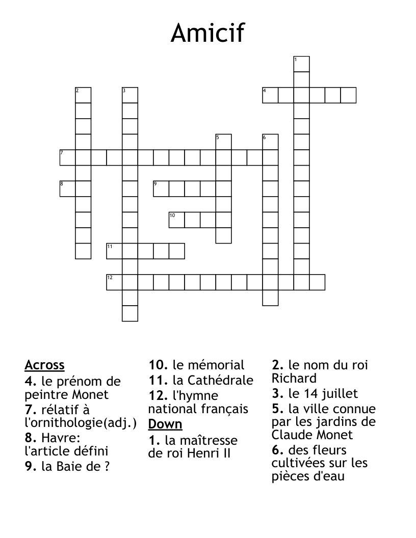 Amicif Crossword WordMint