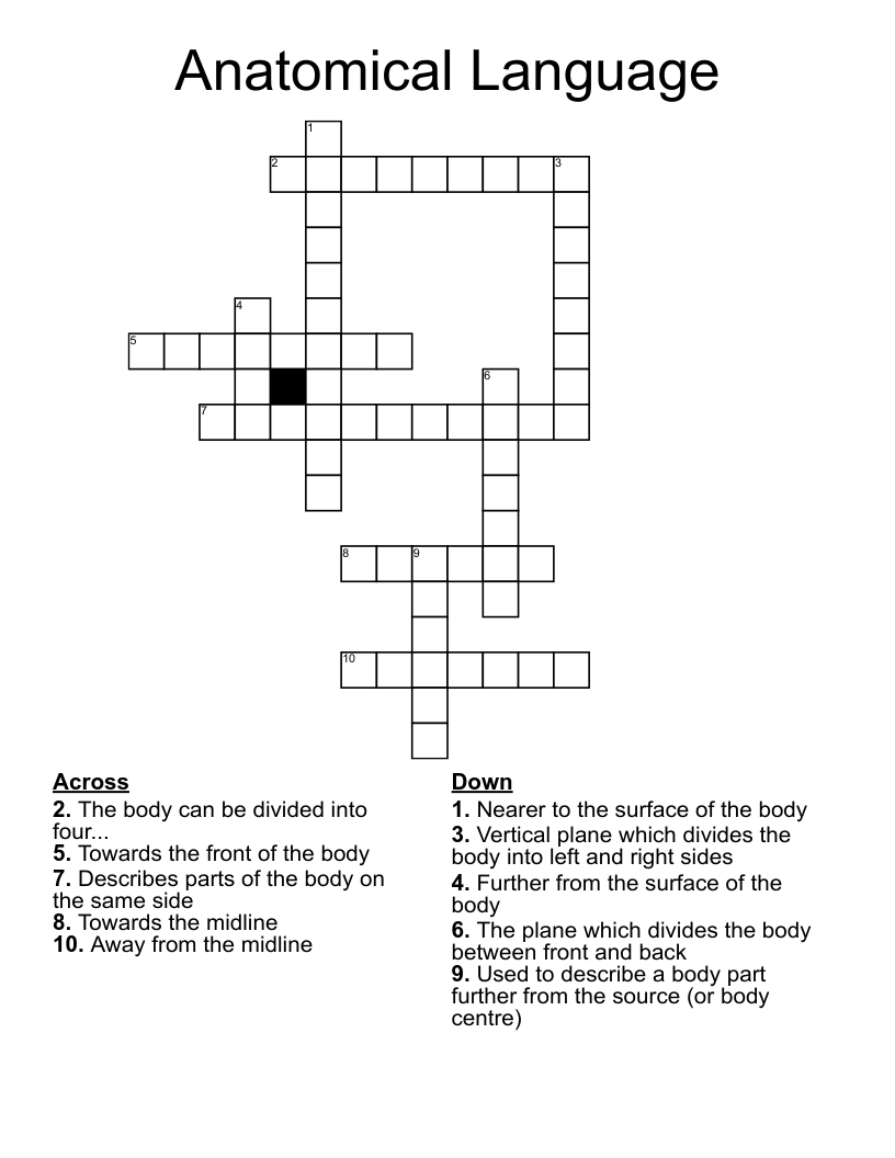 Anatomical Language Crossword WordMint