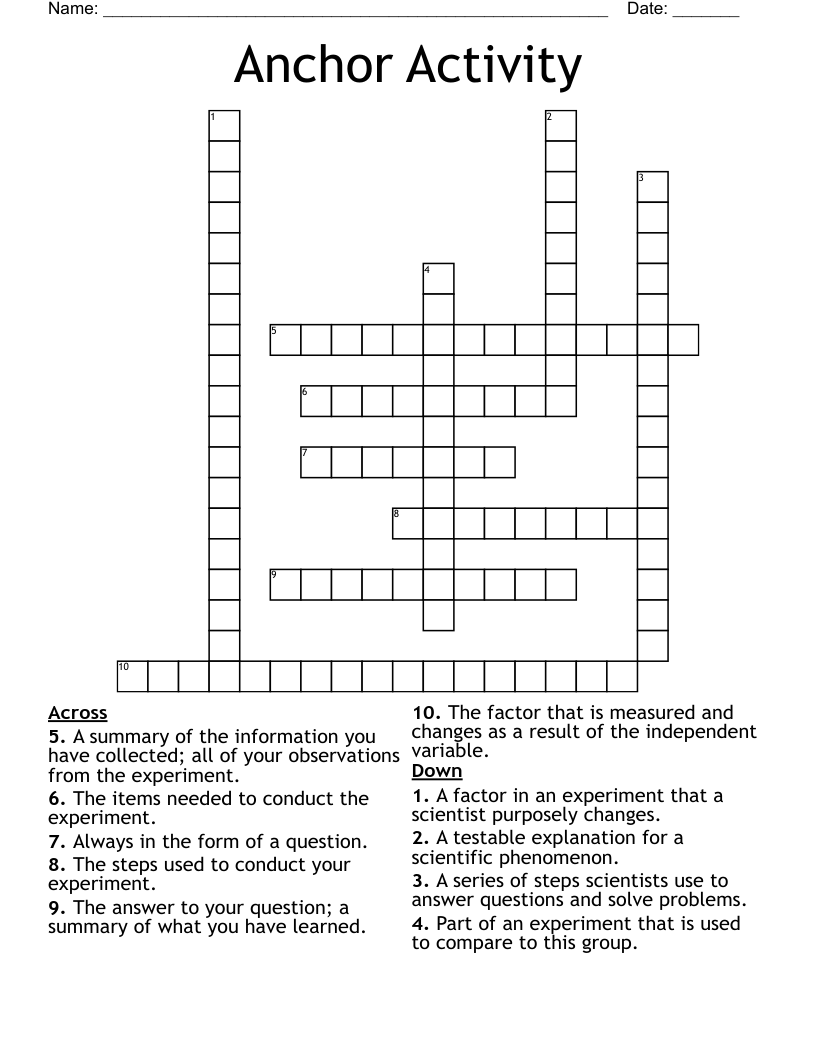 Anchor Activity Crossword WordMint