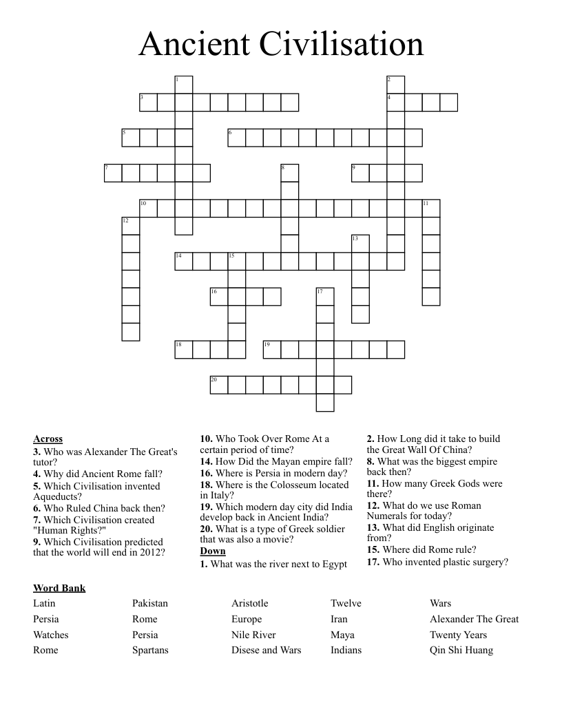 Ancient Civilisation Crossword WordMint