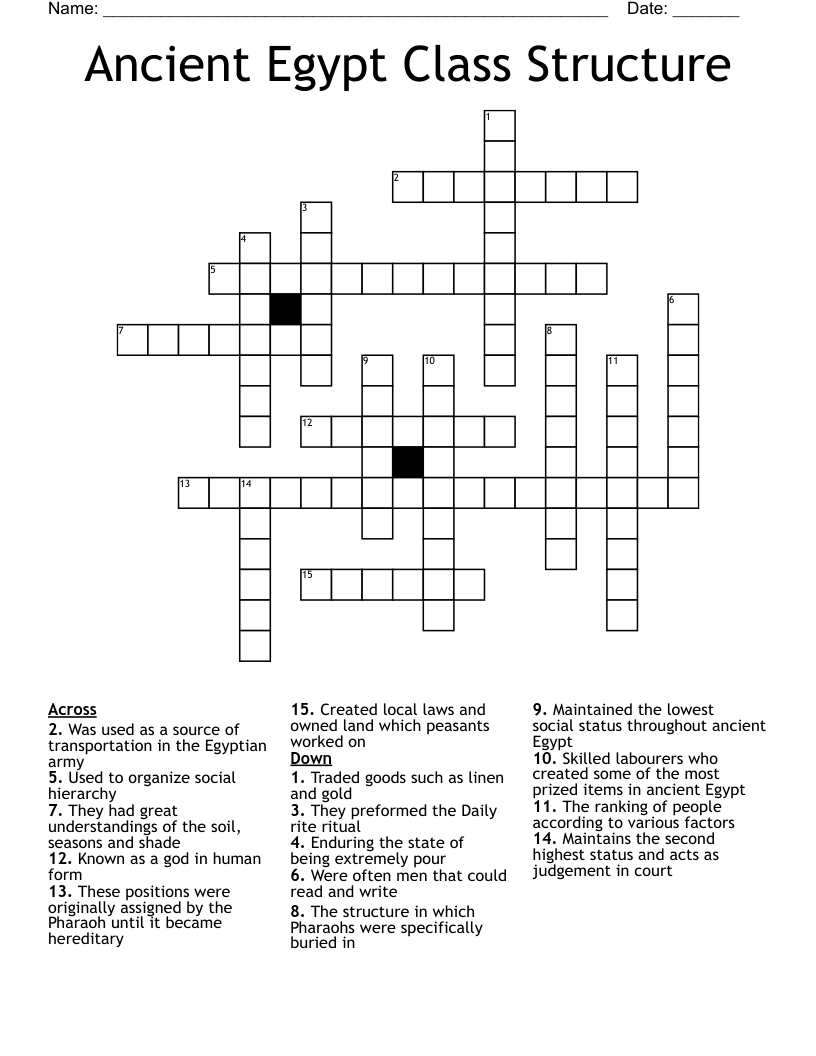 Ancient Egypt Class Structure Crossword WordMint