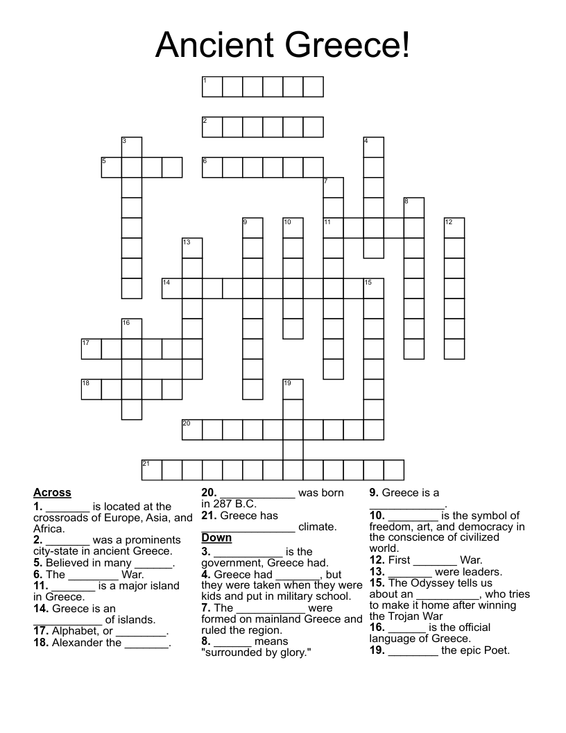 Ancient Greece! Crossword WordMint
