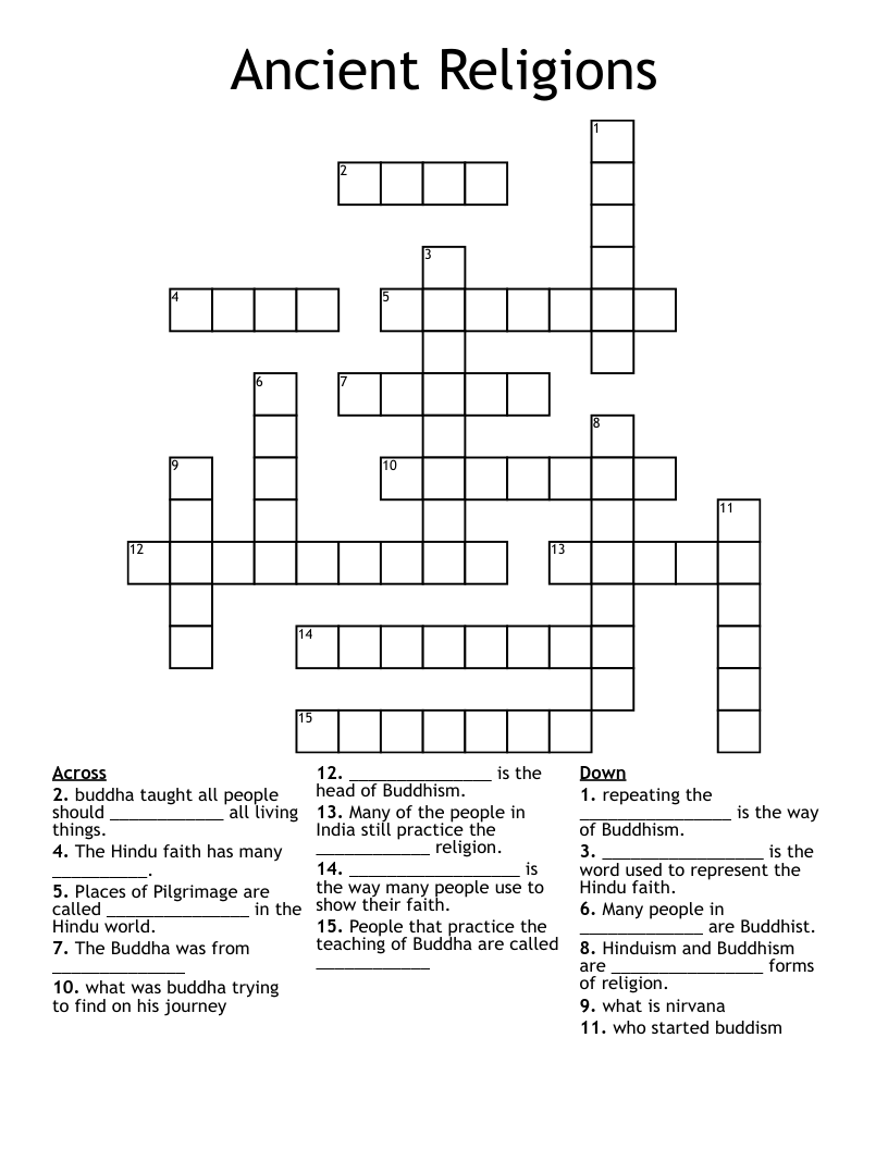 Buddism and Hinduism Crossword WordMint