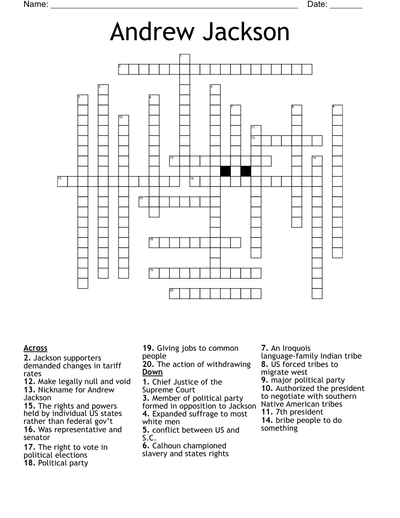 Similar to The age of Jackson Crossword WordMint