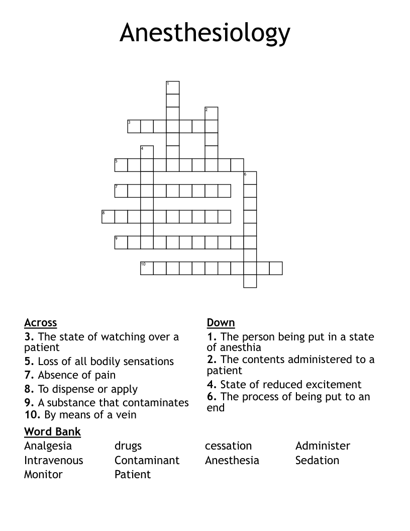 Anesthesiology Crossword WordMint