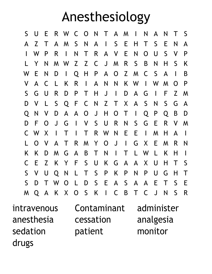 Anesthesiology Word Search WordMint