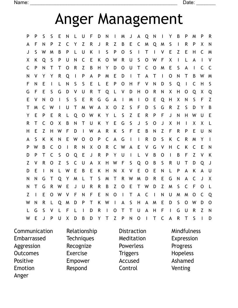 Anger Management Word Search WordMint