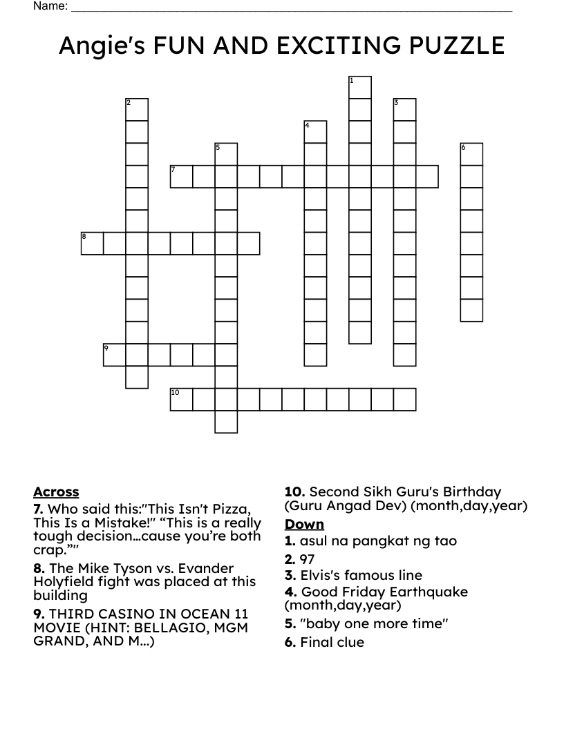 Angie's FUN AND EXCITING PUZZLE Crossword WordMint