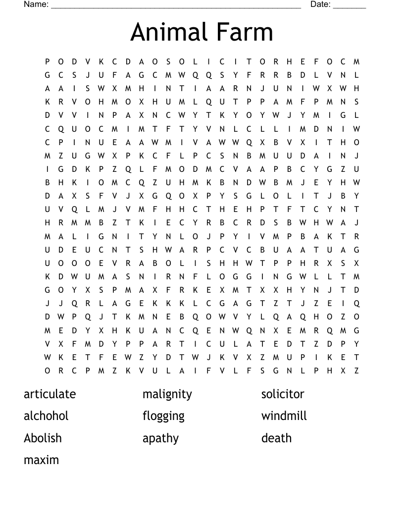 Animal Farm Word Search WordMint