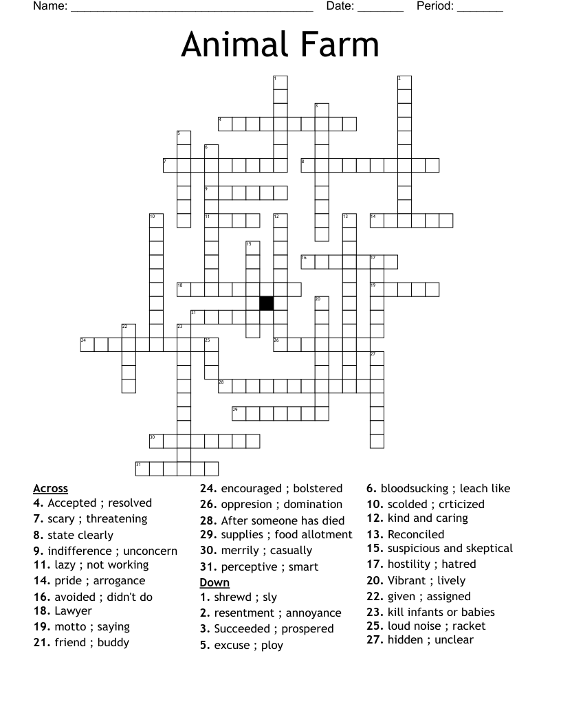 Animal Farm Vocabulary Crossword WordMint