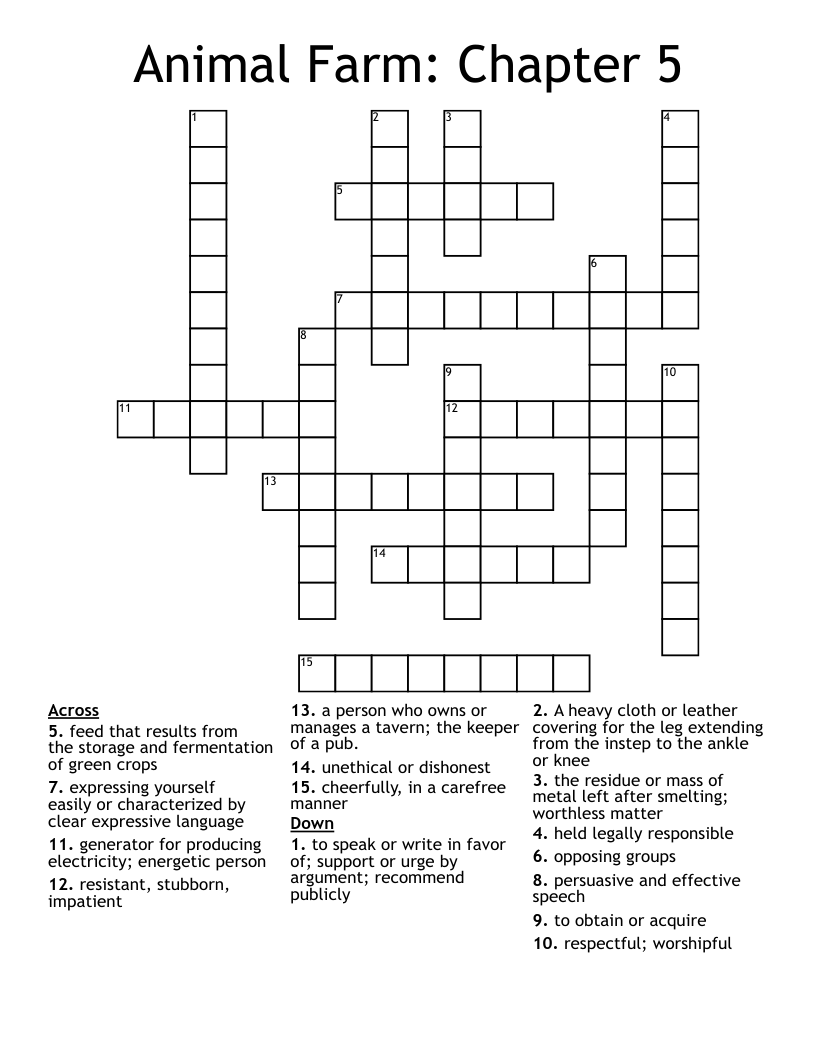 Animal Farm Chapter 5 Crossword WordMint