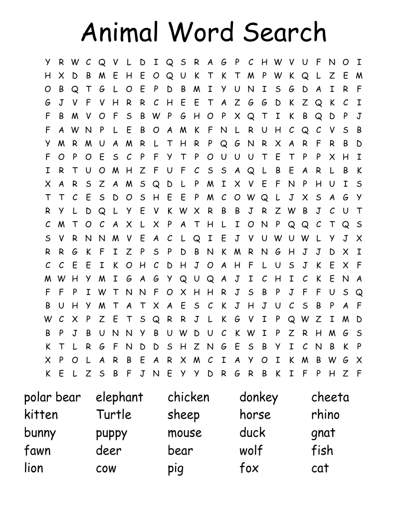 Animal Word Searches Printable