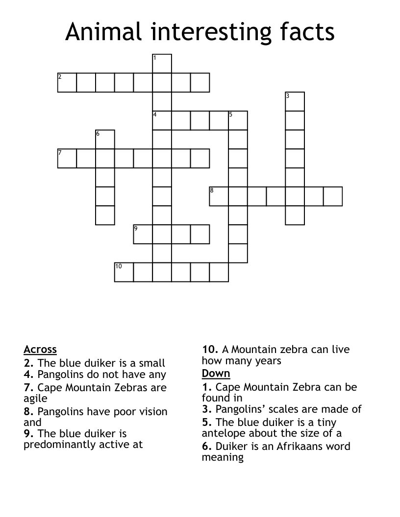 Animal interesting facts Crossword WordMint