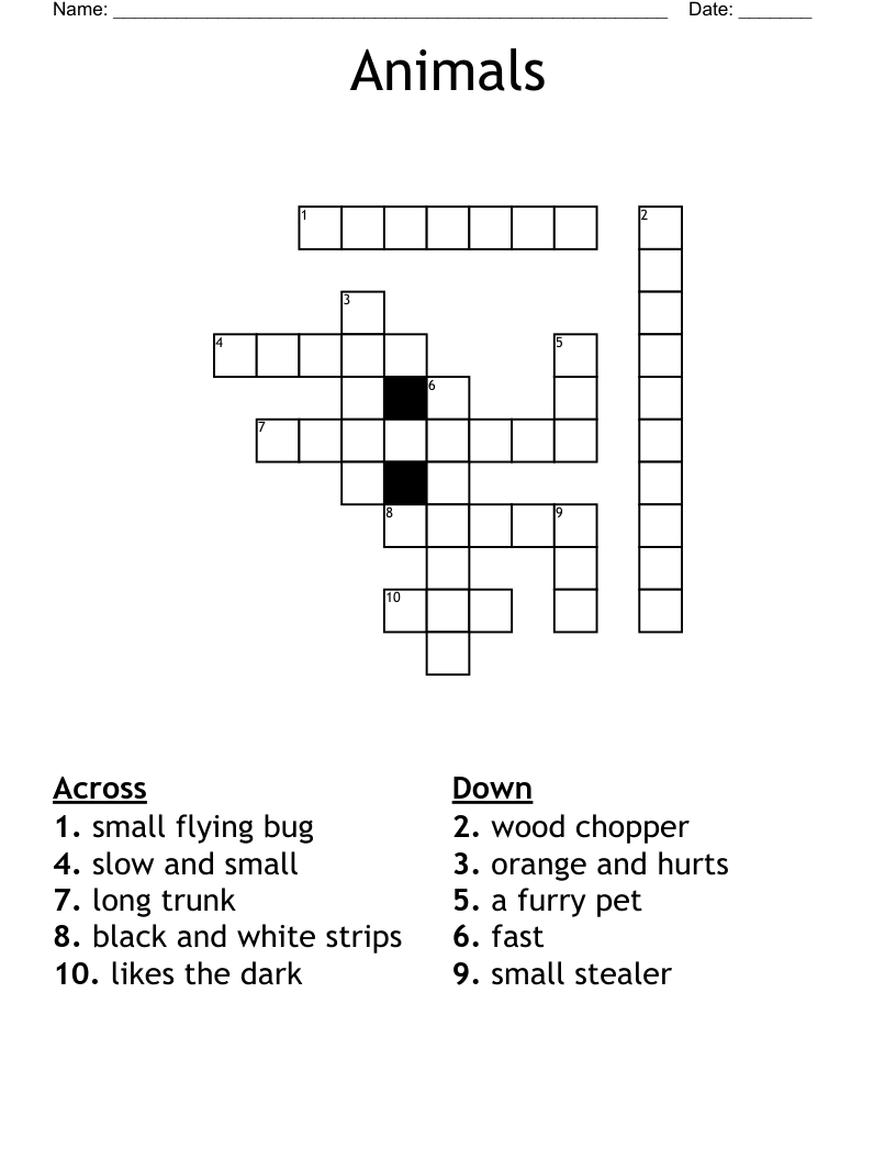 Animals Crossword WordMint