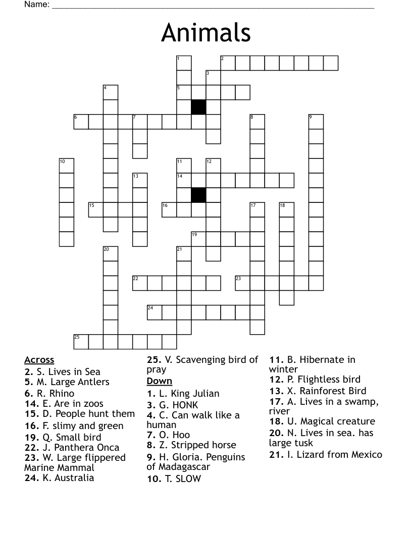 WILD ANIMALS Crossword WordMint