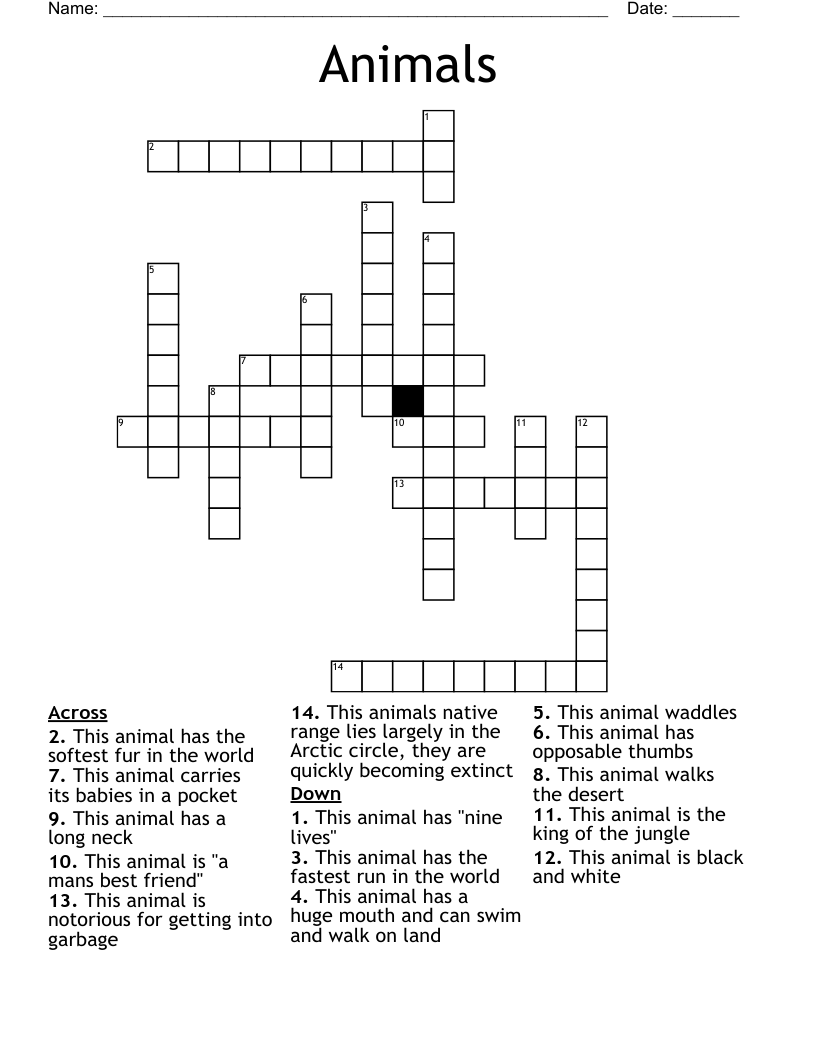 ANIMALS!!!!!!!!!!!! Crossword WordMint