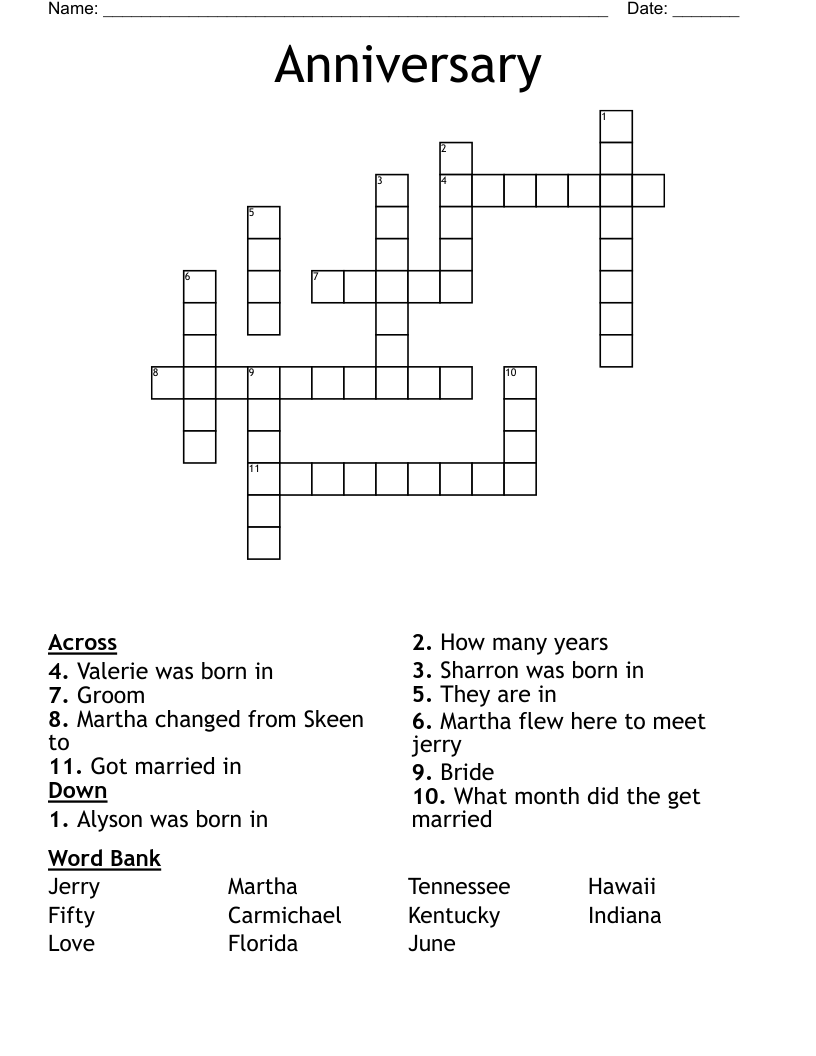 Anniversary Crossword WordMint