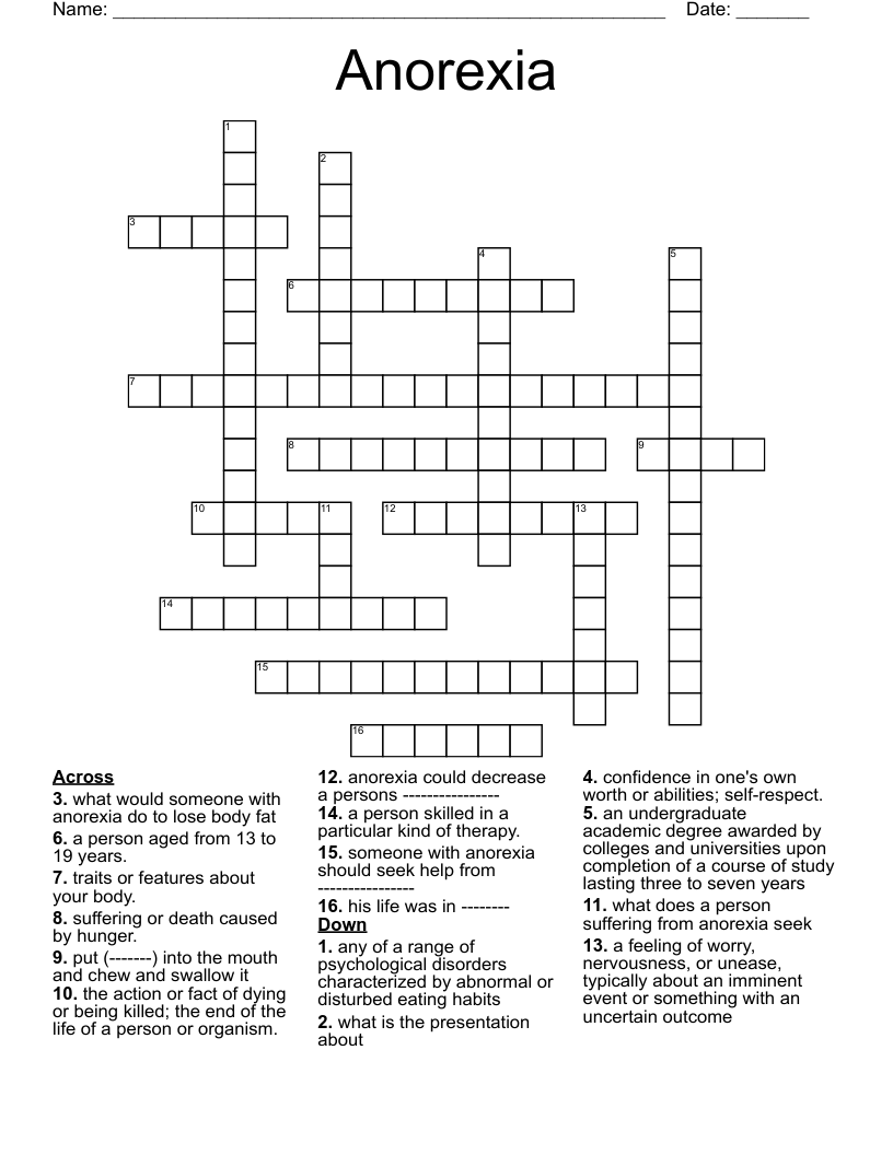 Anorexia Crossword WordMint