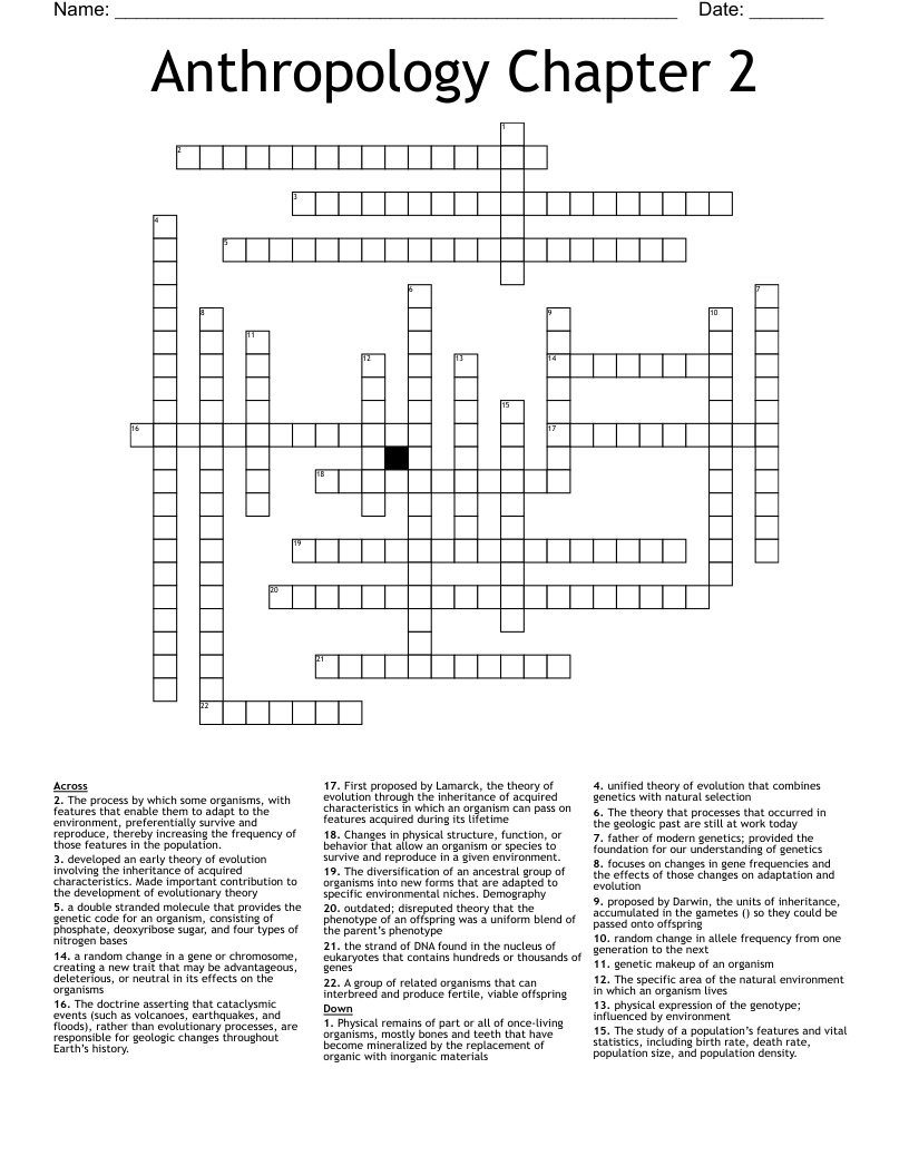Anthropology Chapter 2 Crossword WordMint