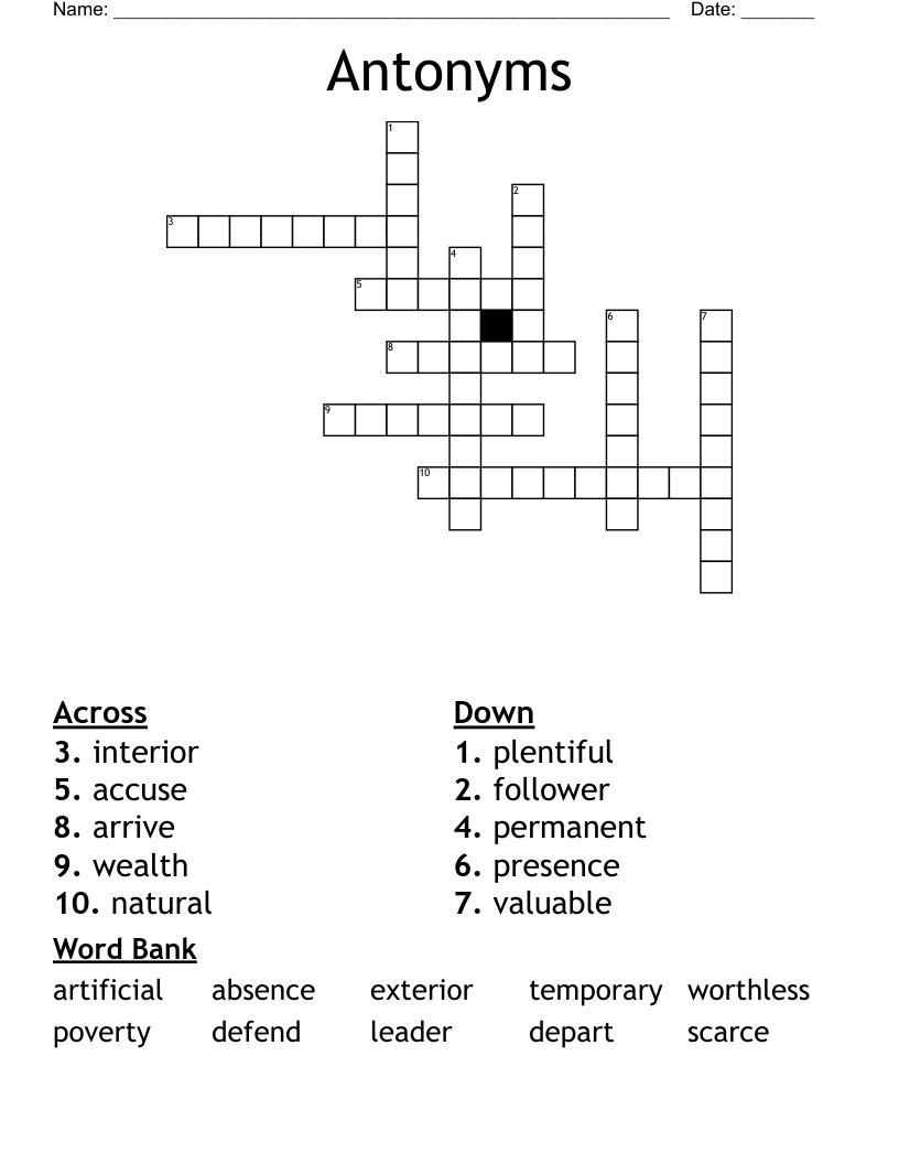Antonyms Crossword WordMint