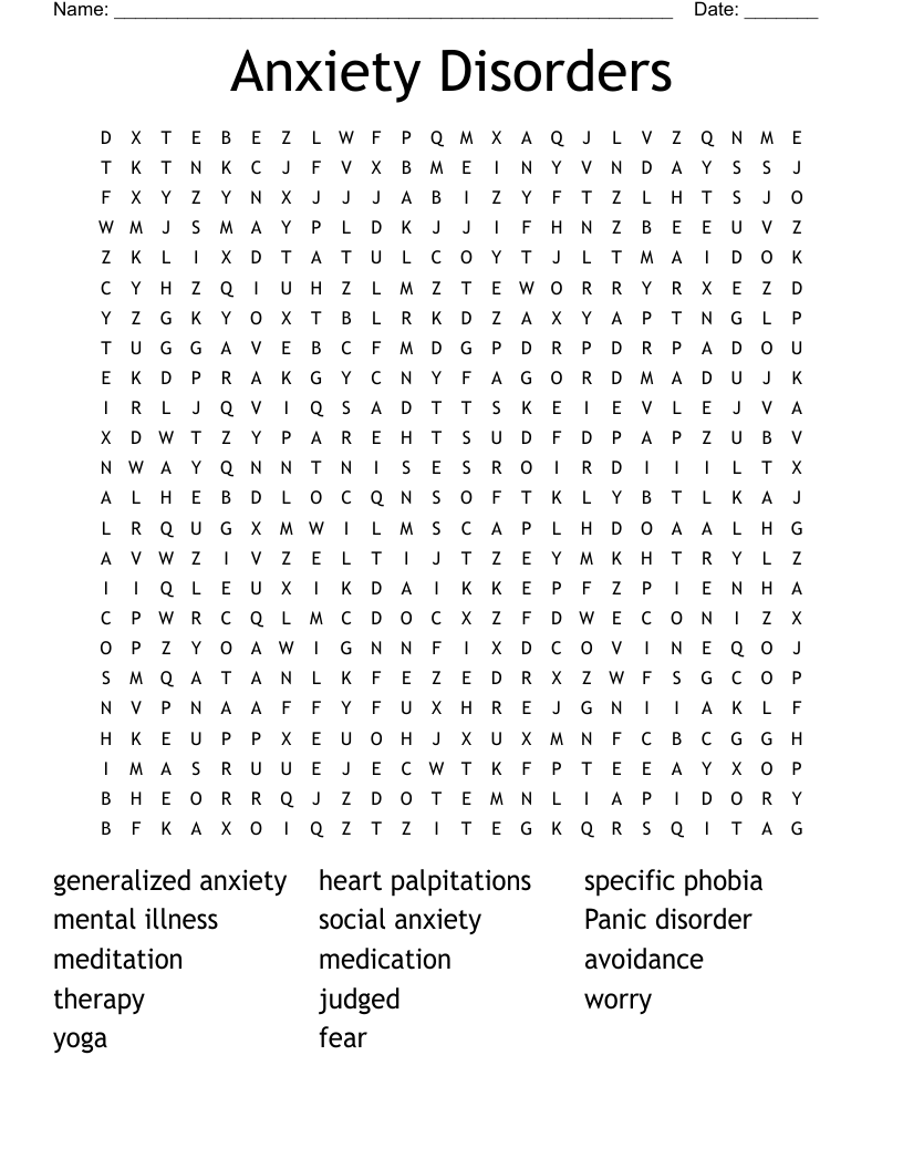Anxiety Word Searches