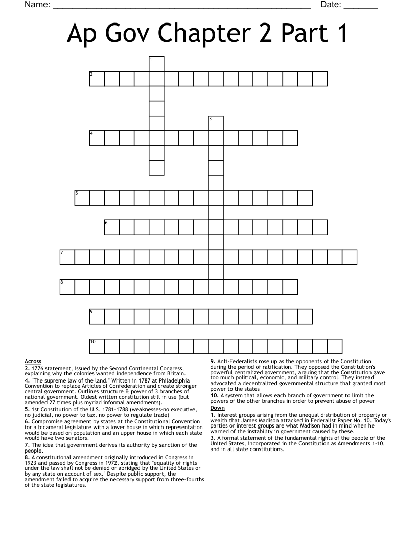 Civics Chapter 3 Vocabulary Puzzle Crossword WordMint