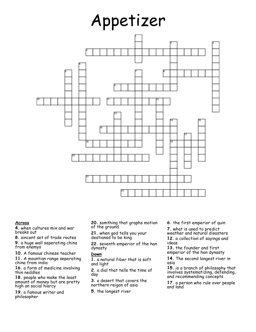 Appetizer Crossword WordMint