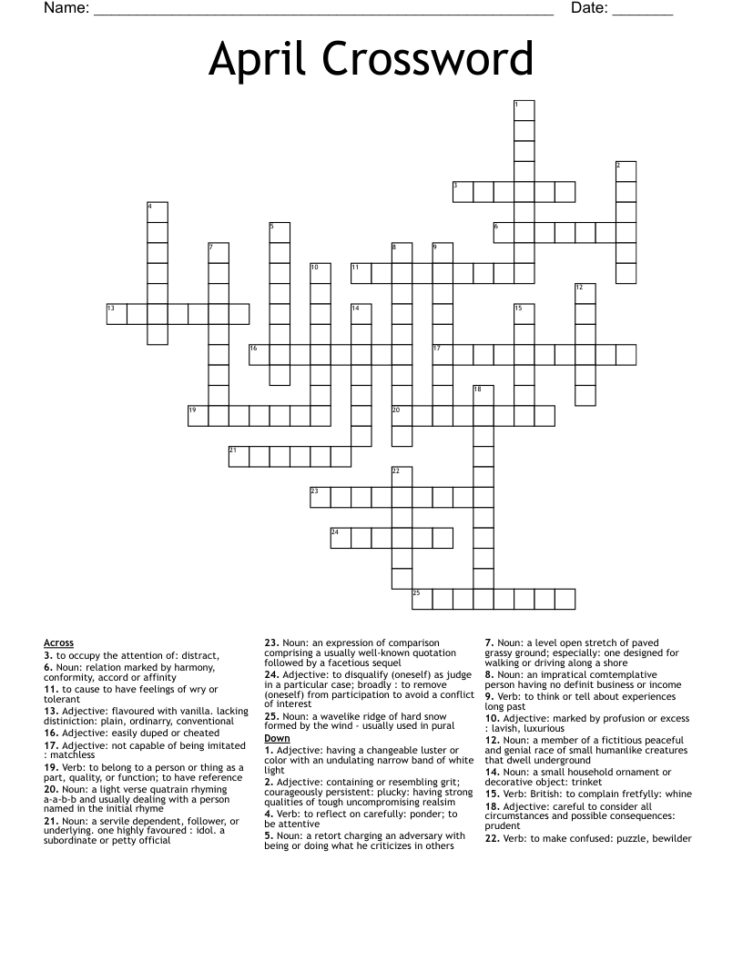 April Crossword WordMint