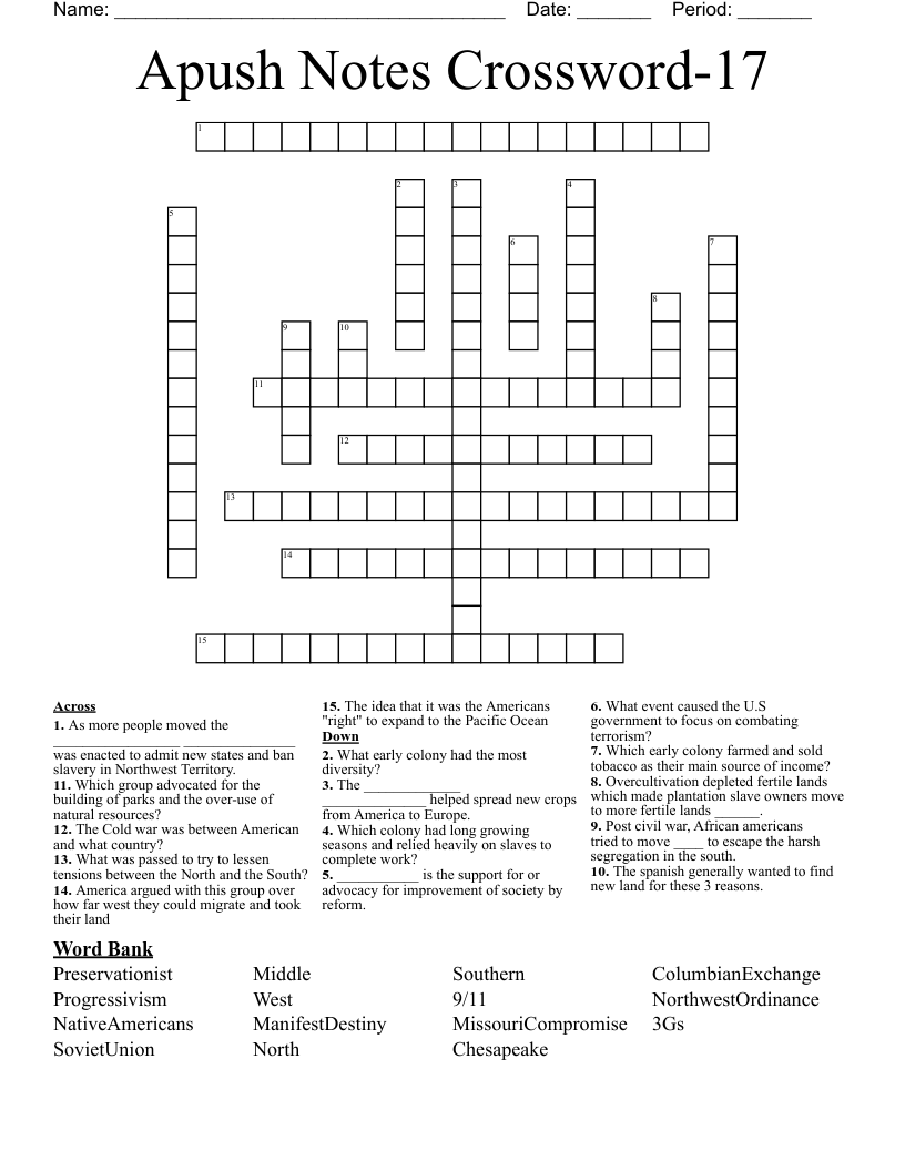 Apush Notes Crossword17 WordMint