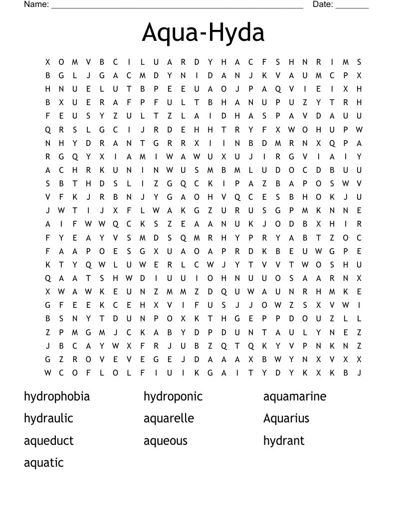 AquaHyda Word Search WordMint