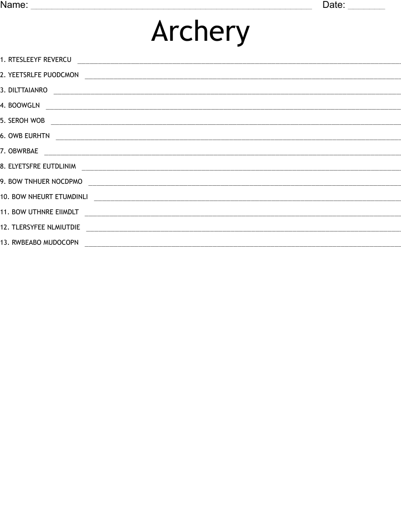 Archery Word Scramble WordMint