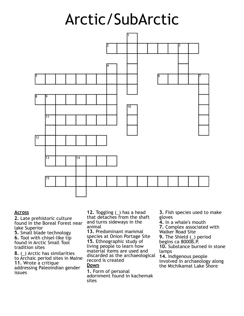 Arctic/SubArctic Crossword WordMint