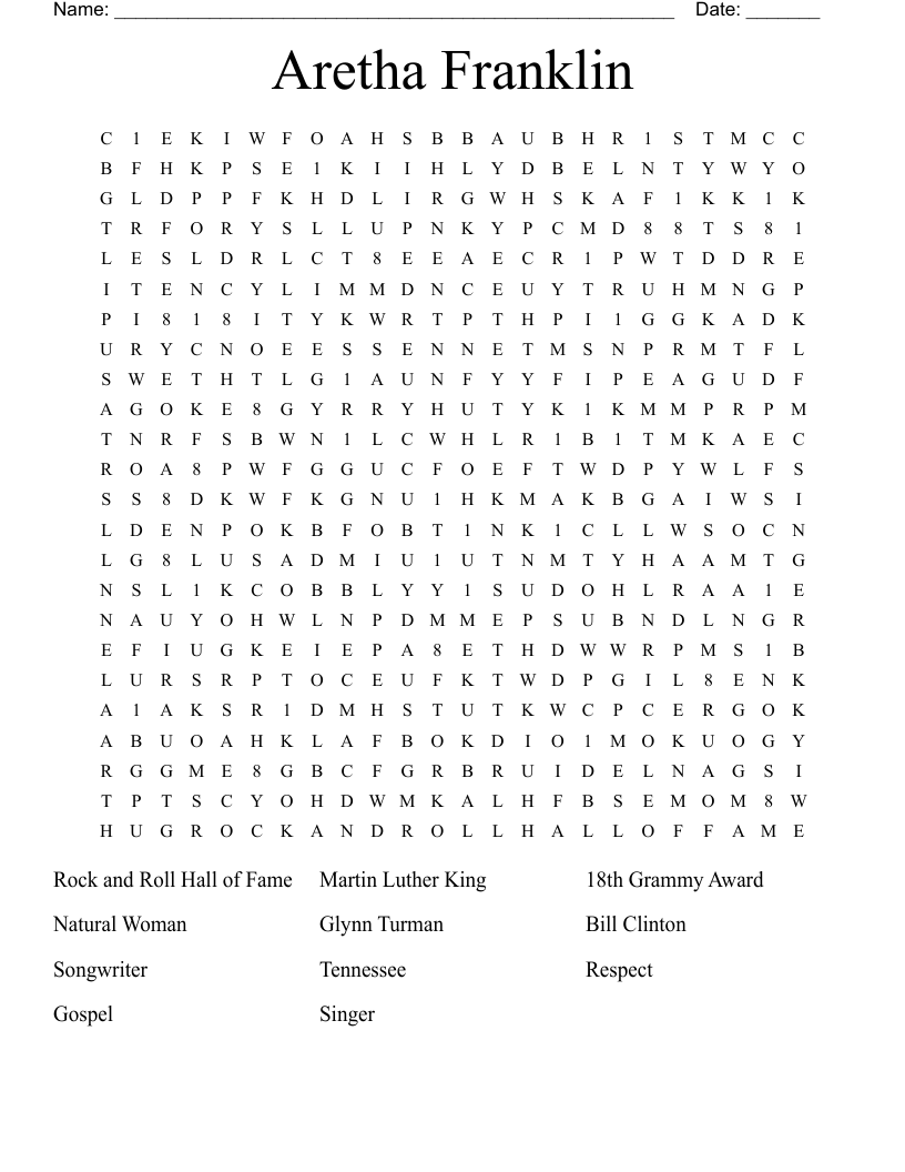 Aretha Franklin Word Search WordMint