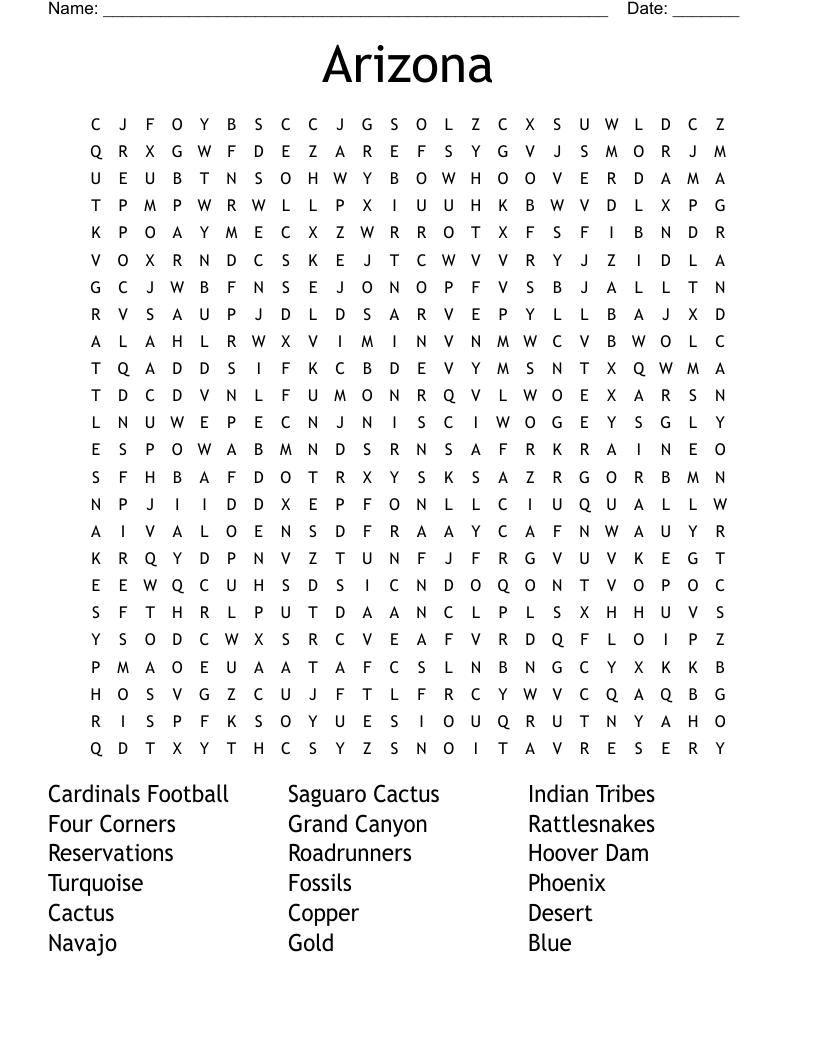 Arizona Word Search WordMint