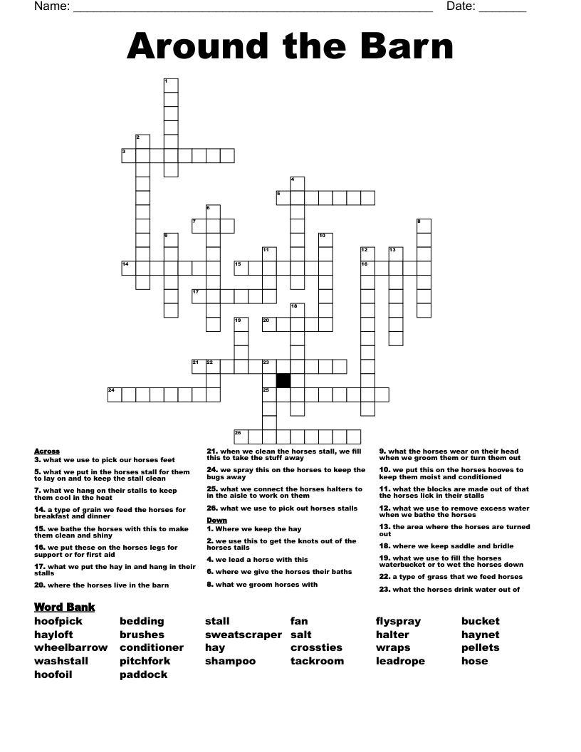Around the Barn Crossword WordMint