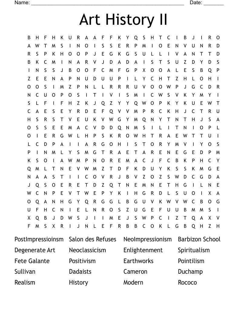 Art History II Word Search WordMint